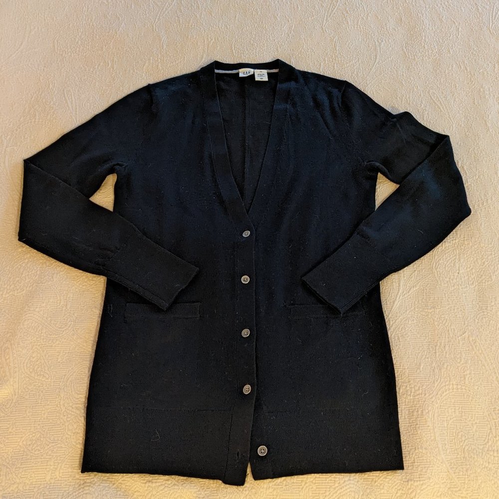 Gap Merino Wool V-Neck Longer Cardigan Black XS EUC Like New